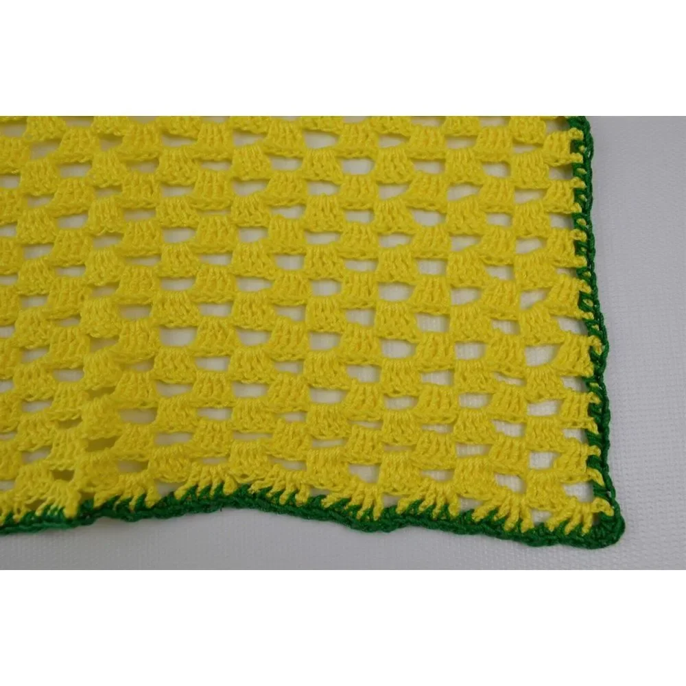 Vintage Ladies Hand Crocheted Yellow‎  1/2 Apron & Dish Cloth